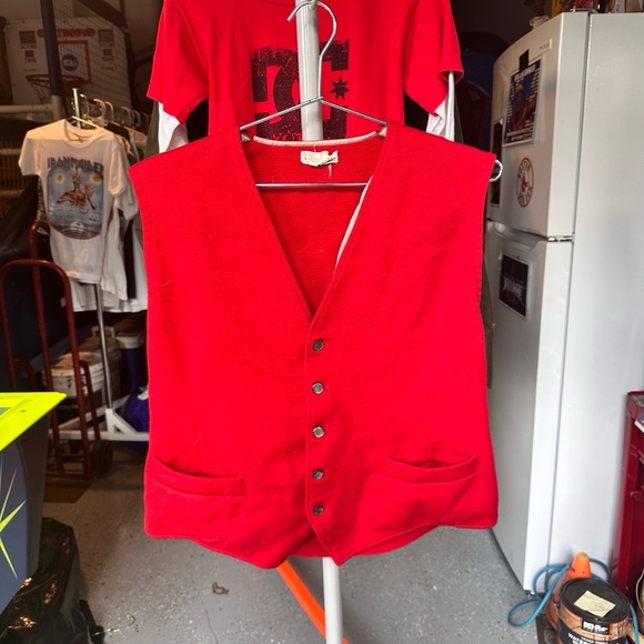 American Vintage Jackets & Blazers - Cox Moore Red Button Up V Neck Pockets Vintage Pure Wool Vest Extra Large
